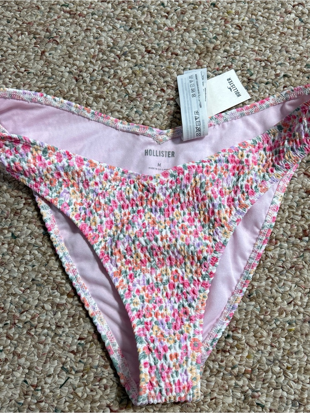 Hollister Pink Multicolor Floral Smocked Bikini Bottoms